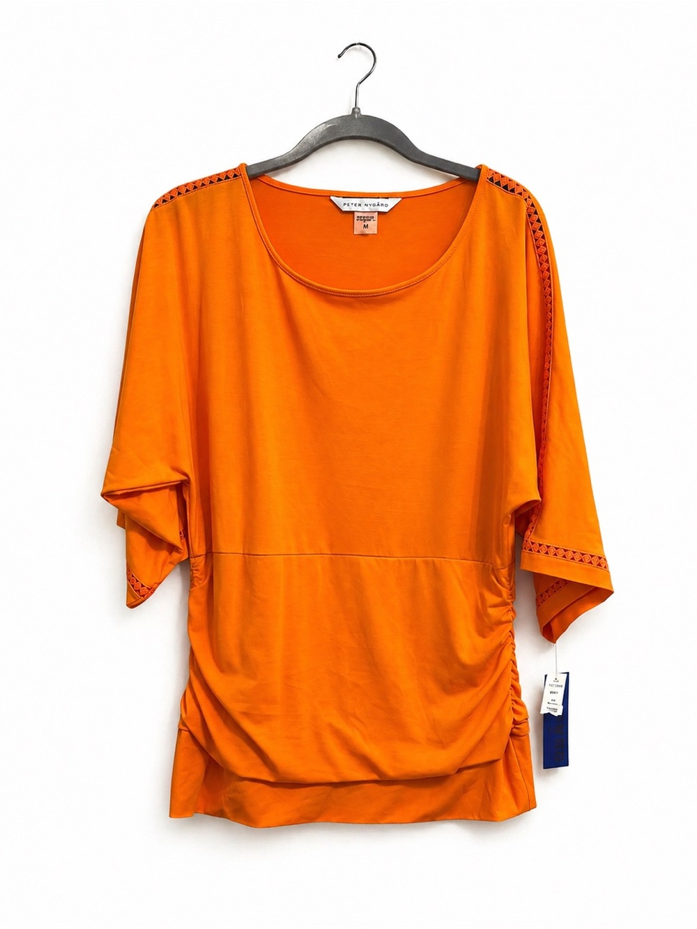 Peter Nygard Orange Dolman Sleeve Top Size Medium Ruched Blouse Bright Casual